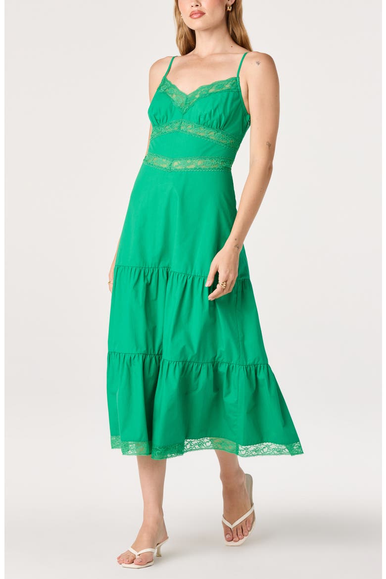 Berenice Lace Detail Tiered Cotton Dress, Alternate, color, GREEN