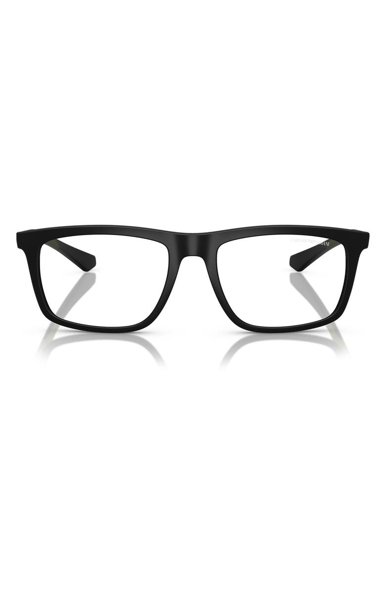 Emporio Armani 55mm Square Optical Glasses, Main, color, Matte Black / Clear
