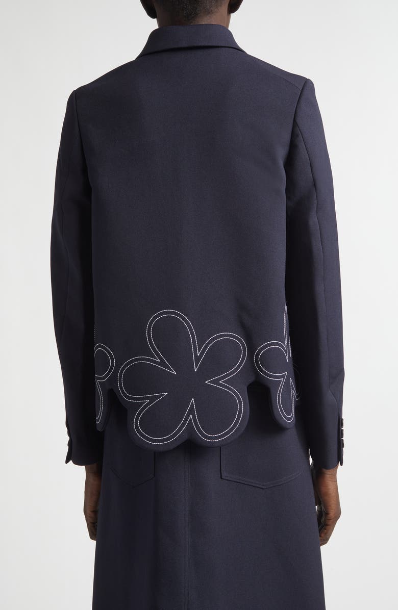 Comme des Garçons Girl Floral Embroidered Gabardine Cutaway Jacket, Alternate, color, Navy