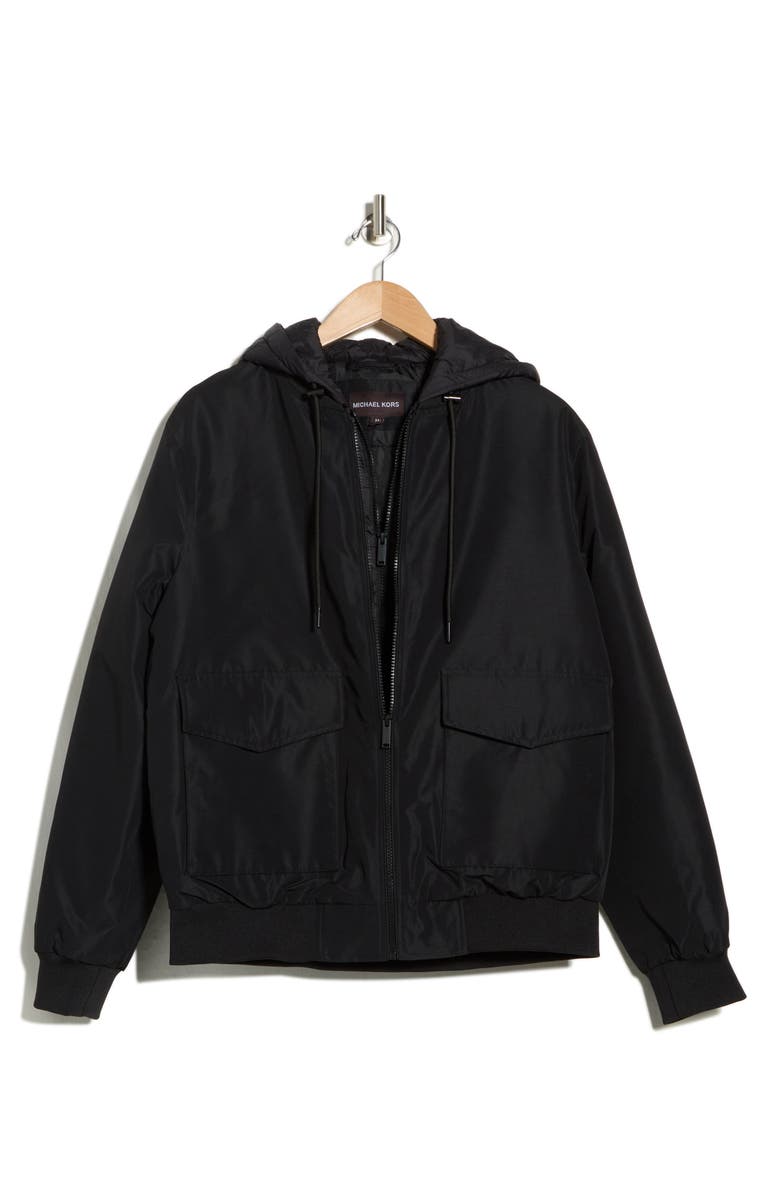 Michael Kors Broxton Hooded Dickey Bomber Jacket, Main, color, Black