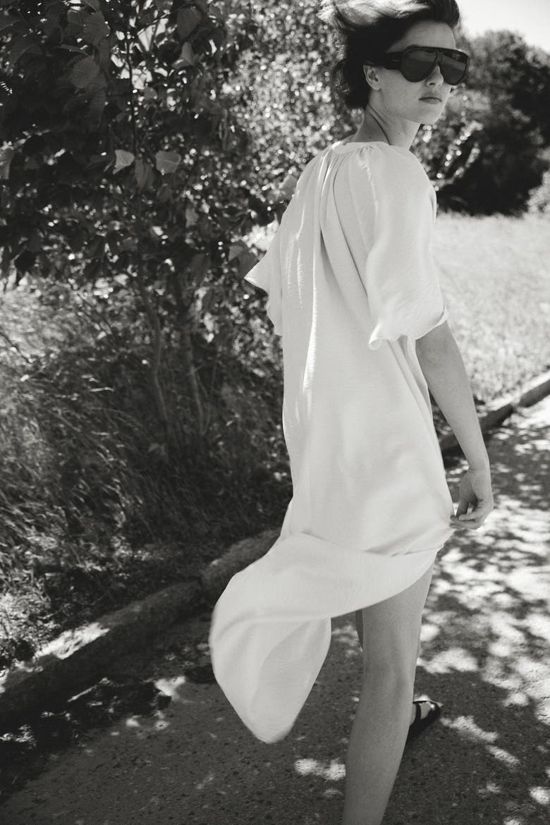 Tie-detail Tunic Dress, Alternate, color, Light beige
