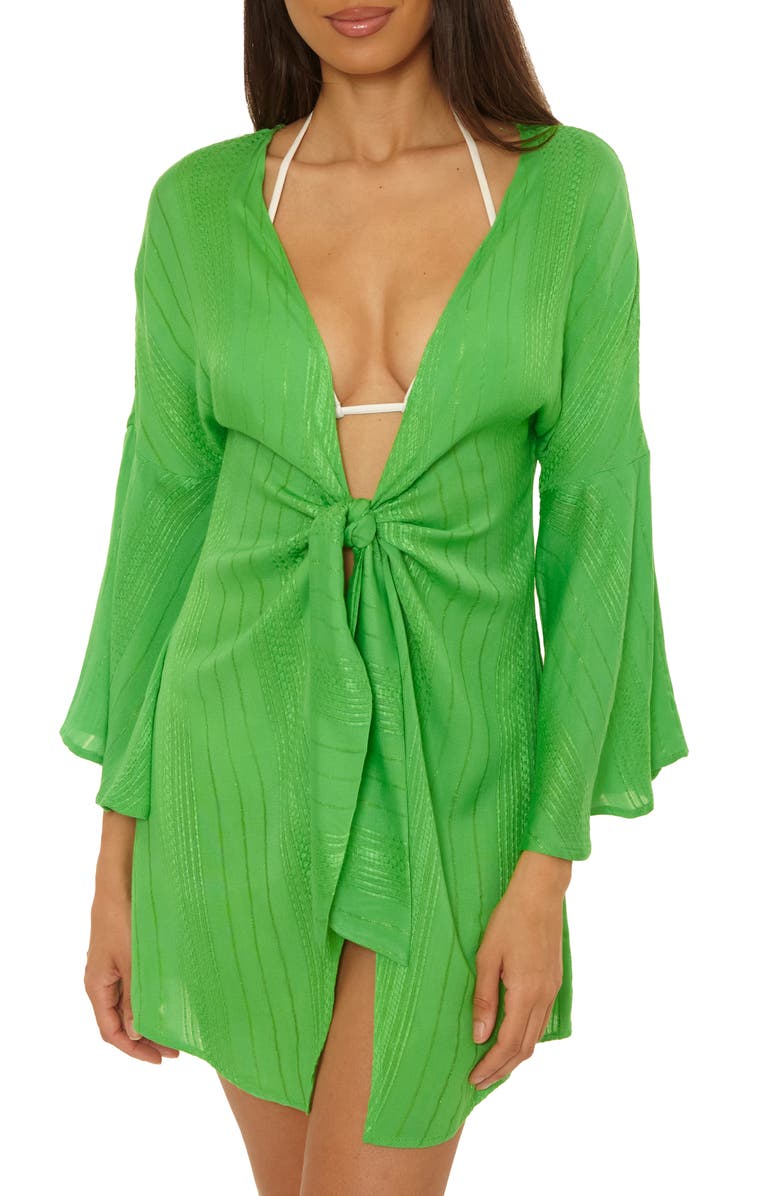 Becca Radiance V-Neck Long Sleeve Cover-Up Tunic, Main, color, Meadow