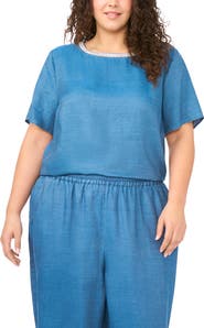 Vince Camuto Bead Detail Chambray Top