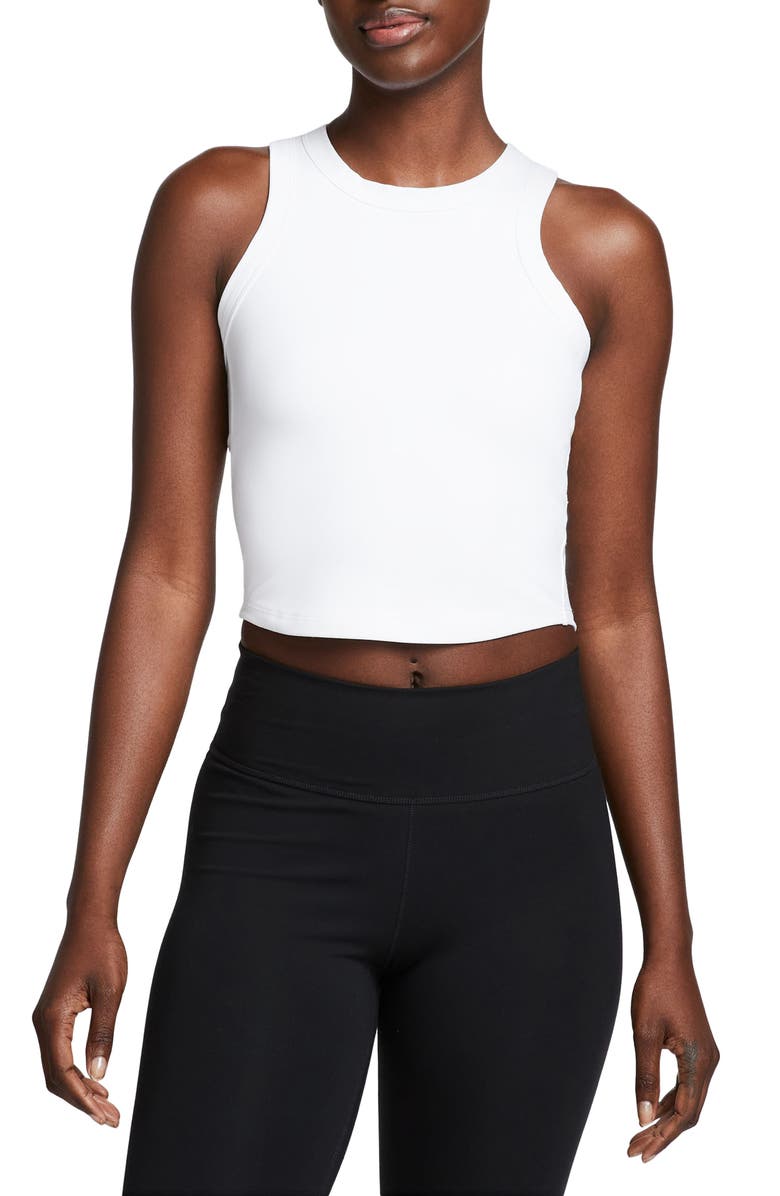 Nike One Fitted Dri-FIT Cropped Tank Top, Main, color, 100 100 White/Black