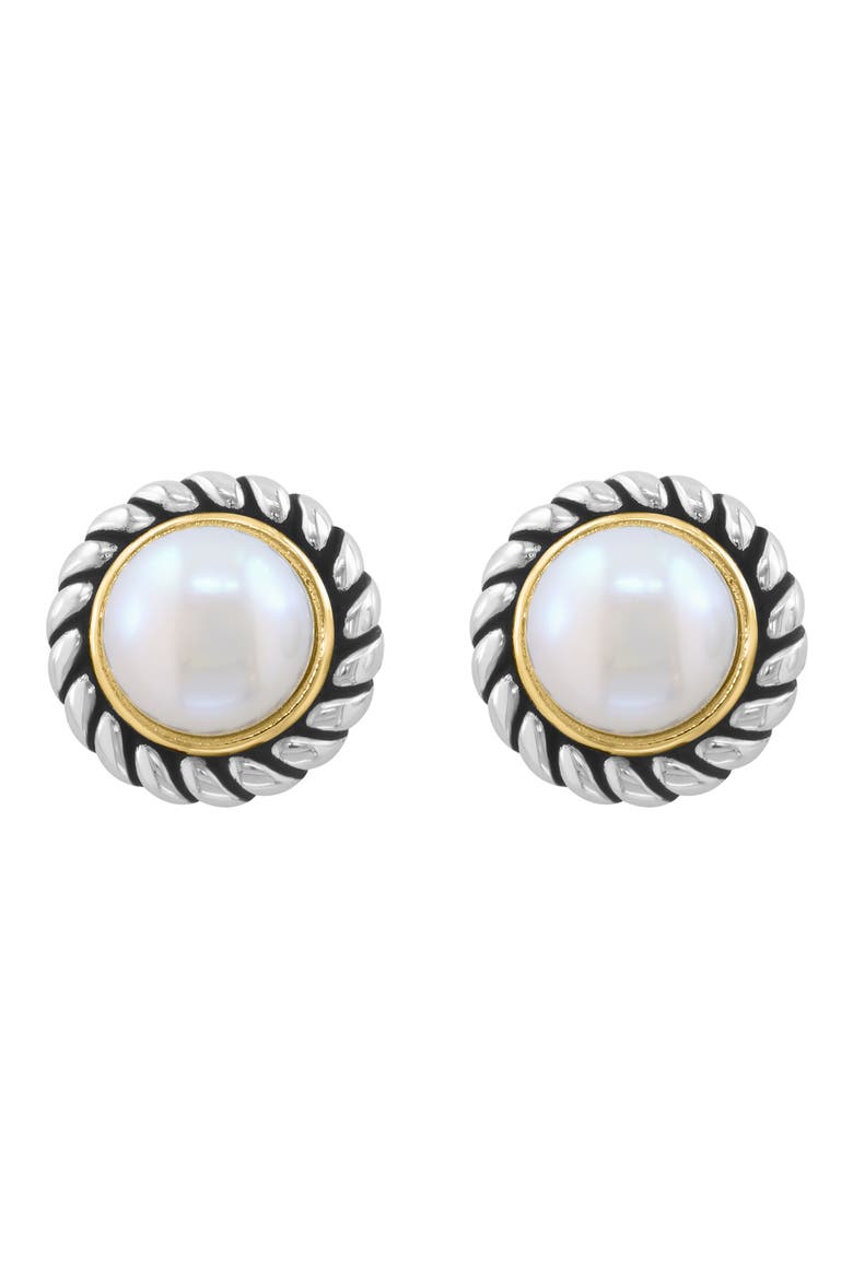 Two-Tone Freshwater Pearl Stud Earrings, Alternate, color, WHITE