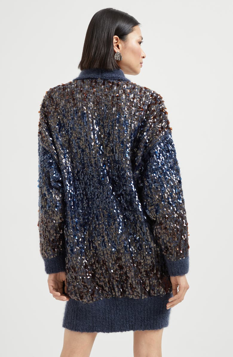 Brunello Cucinelli Dazzling dégradé embroidery cardigan, Alternate, color, Navy Blue