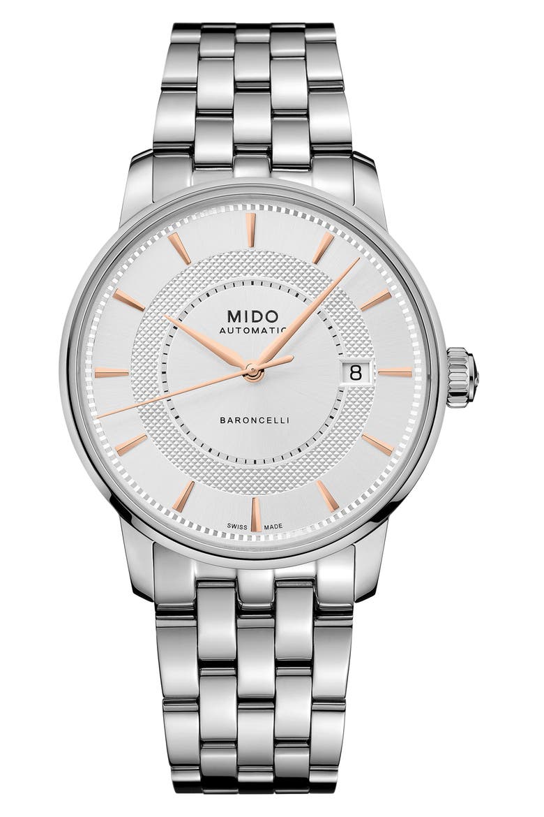 Baroncelli Signature Automatic Bracelet Watch, 39mm, Main, color, SILVER
