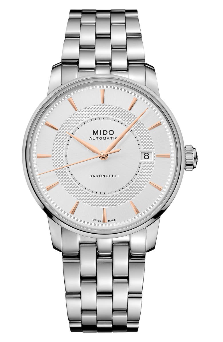 MIDO Baroncelli Signature Automatic Bracelet Watch, 39mm, Main, color, Silver