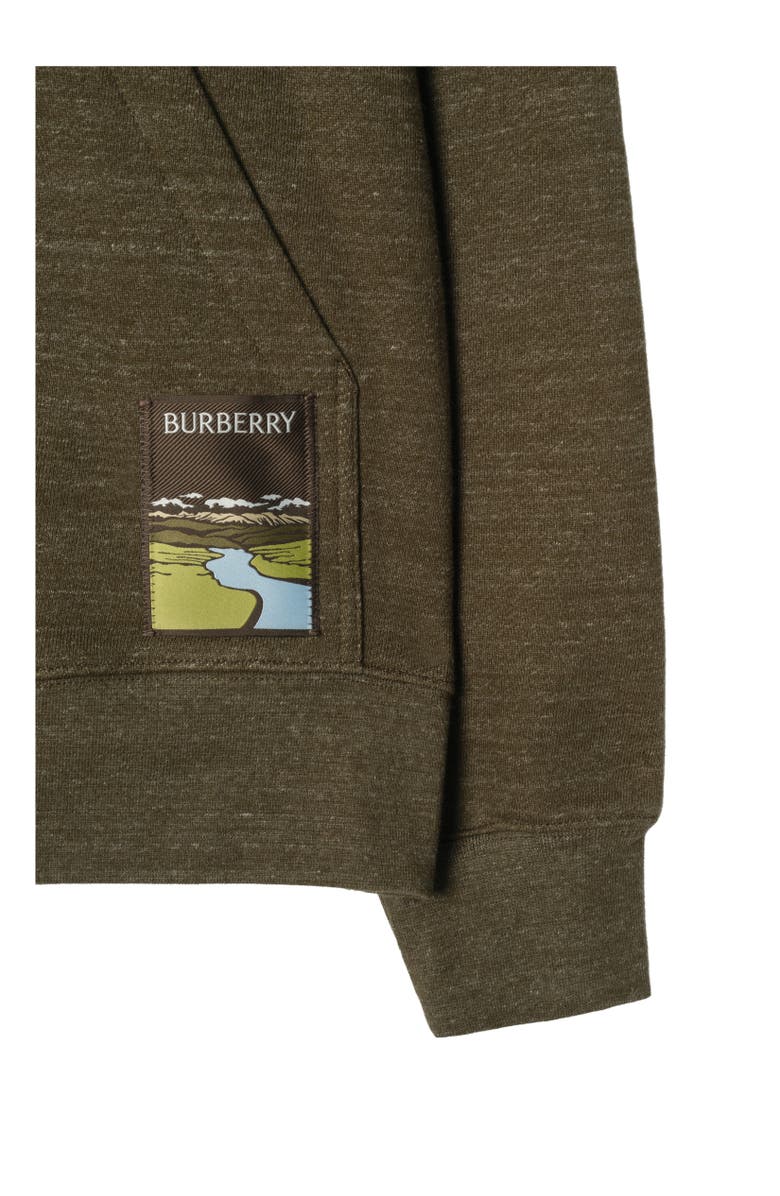 Burberry Landscape Label Cotton Hoodie, Alternate, color, Thorn Green Melange
