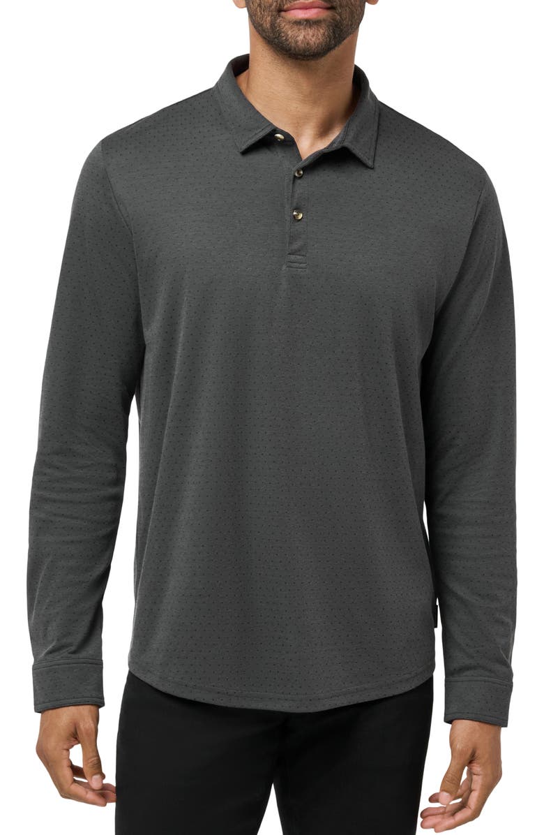 TravisMathew Handsome Town Long Sleeve Polo, Main, color, Heather Black