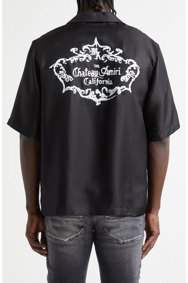Chateau Amiri Crest Silk Camp Shirt, Alternate, color, BLACK