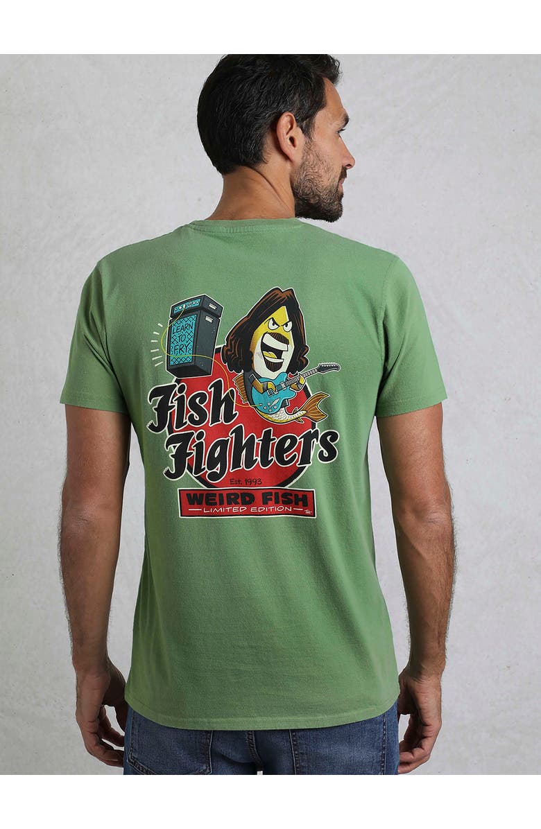 Weird Fish Fish Fighters Back Print Artist T-Shirt, Alternate, color, Artichoke Green