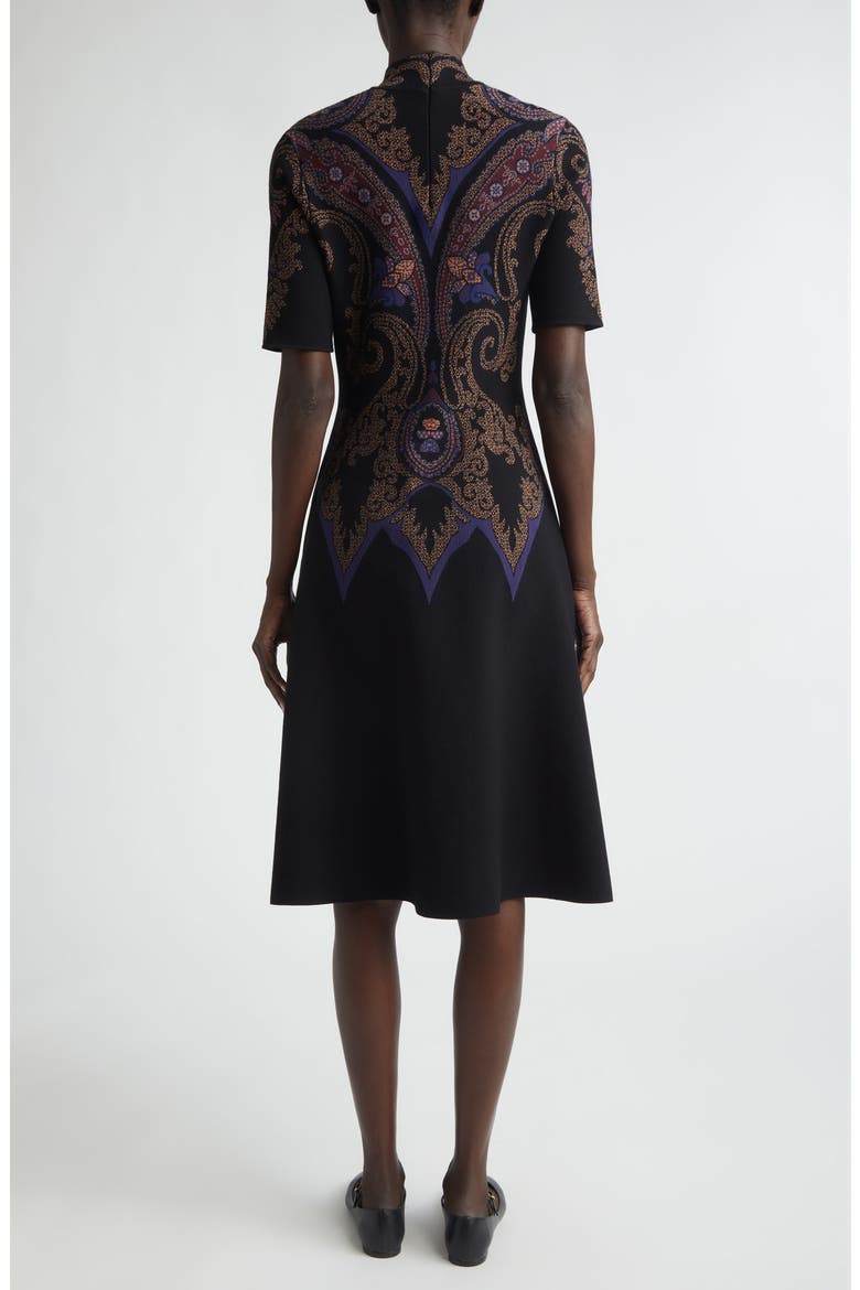 Mock Neck Jacquard Fit & Flare Sweater Dress, Alternate, color, DARK BLUE