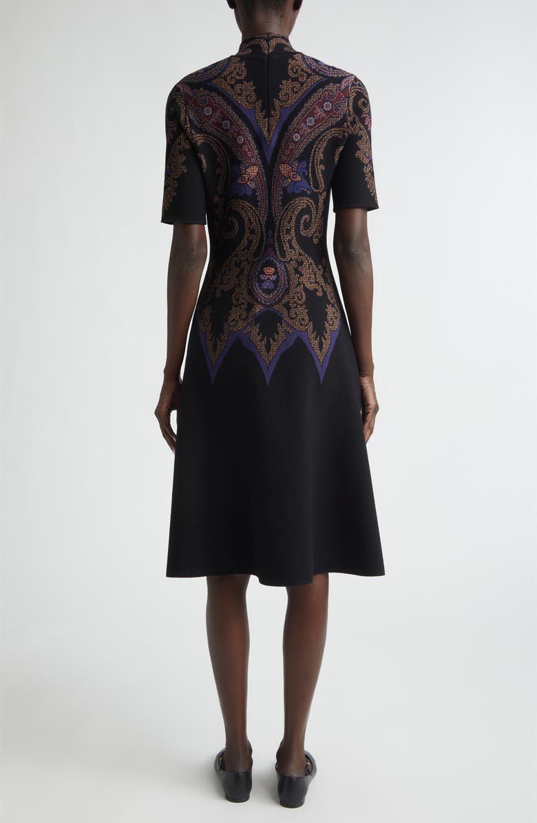Etro Mock Neck Jacquard Fit & Flare Sweater Dress, Alternate, color, Dark Blue
