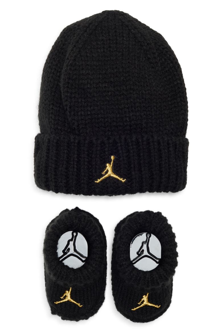 Chunky Knit Beanie and Booties Set, Main, color, BLACK