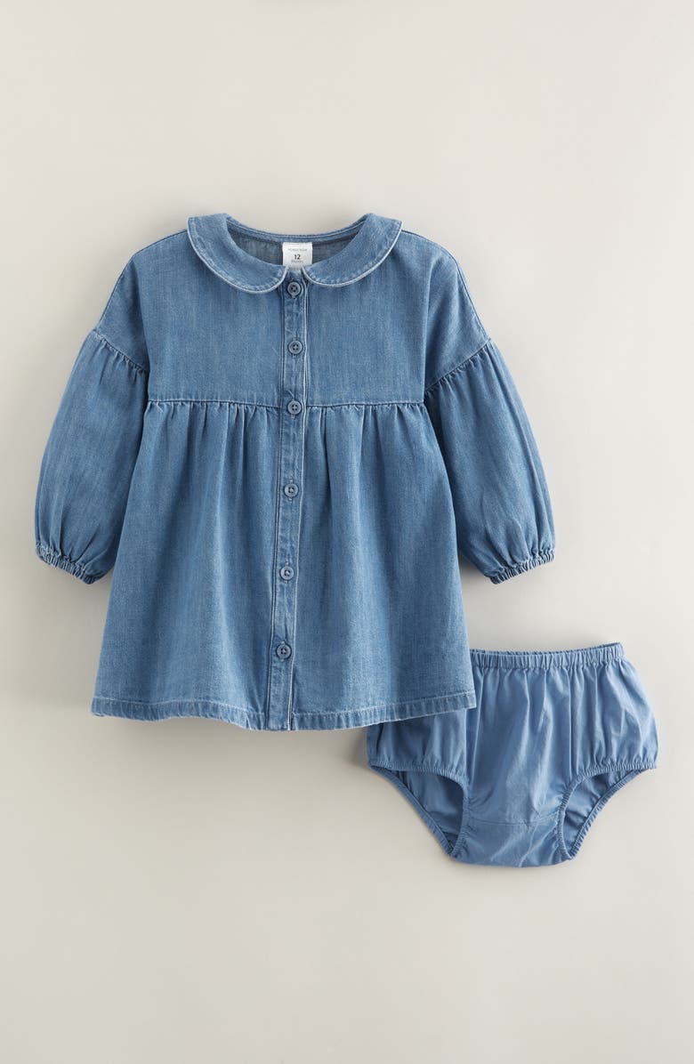 Nordstrom Bubble Sleeve Chambray Dress & Bloomers Set, Main, color, 