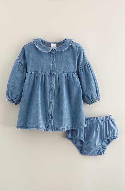 Bubble Sleeve Chambray Dress & Bloomers Set (Baby)
