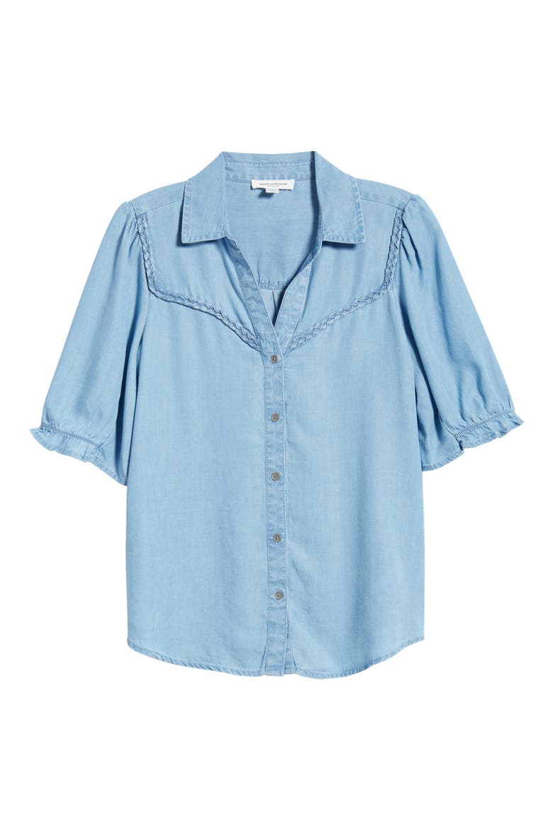 Indira Short Sleeve Denim Button-Up Shirt, Alternate, color, LIGHT WASH