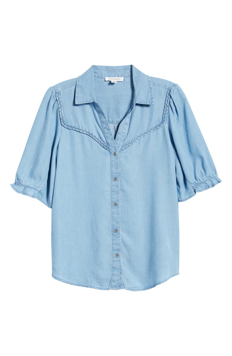 beachlunchlounge Indira Short Sleeve Denim Button-Up Shirt, Alternate, color, Light Wash
