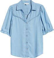 beachlunchlounge Indira Short Sleeve Denim Button-Up Shirt