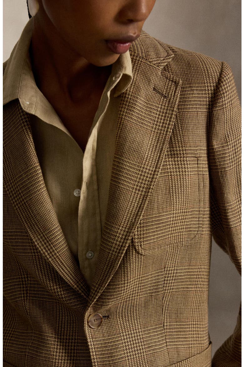 Single Breasted Glen Plaid Linen Blazer, Alternate, color, BROWN/ TAN GLEN CHECK