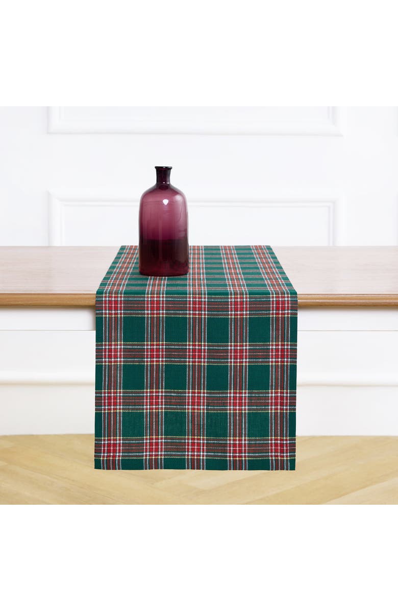 Solino Home Linen Table Runner for Dining Table, Holiday and Everyday Table Decor - Green Tartan Plaid, Main, color, Green