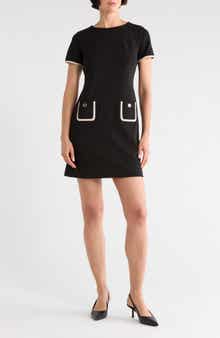Short Sleeve Scuba Crepe Contrast Trim Dress