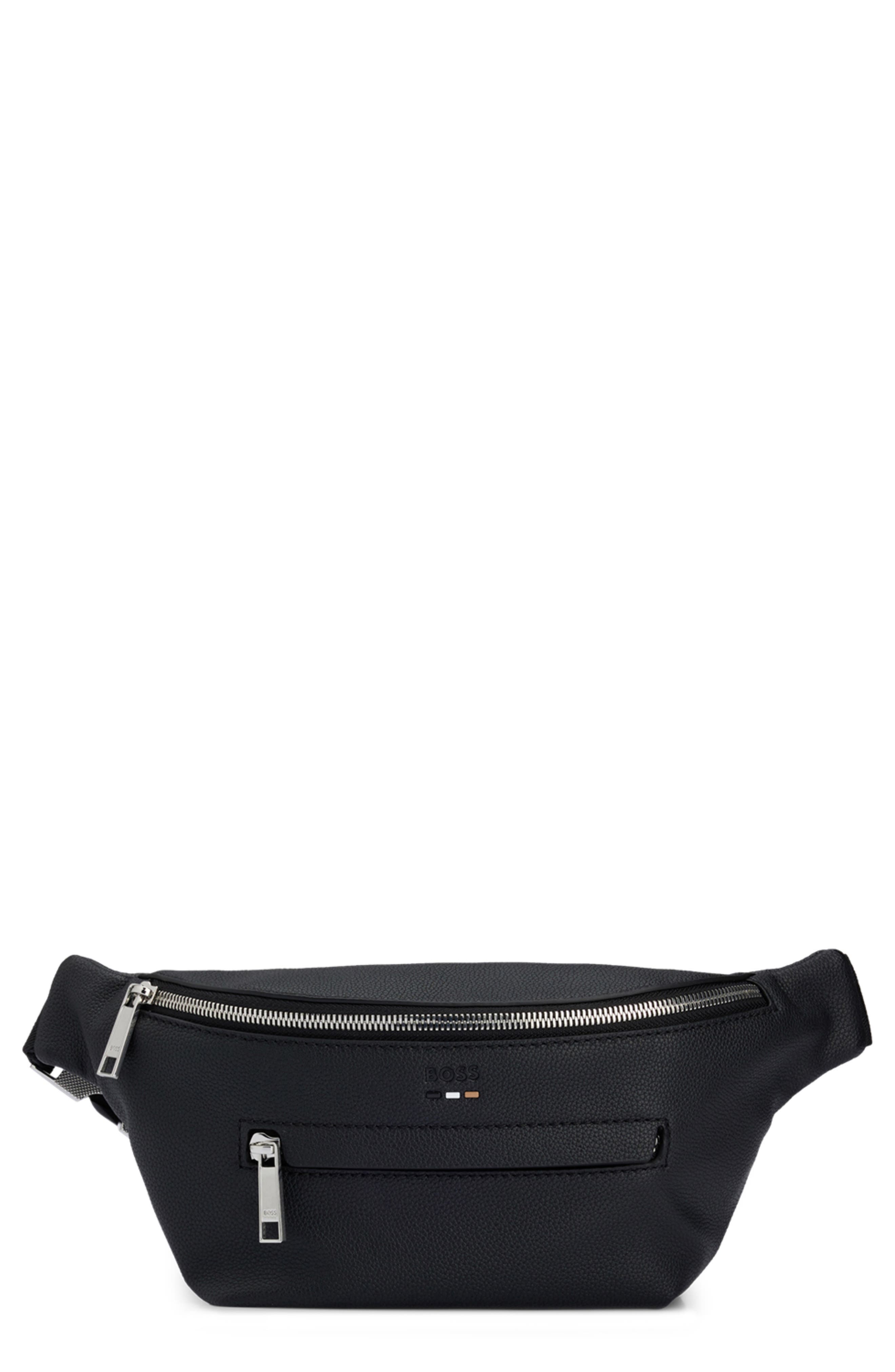 HUGO Ray Faux Leather Belt Bag, Main, color, Blk