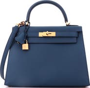 Pre-Owned Hermes Kelly Handbag Blue Epsom with Gold Hardware 28