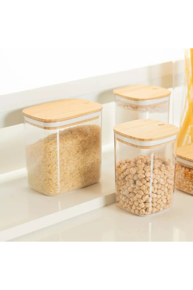 Clear Stackable Airtight Food Storage Container with Wood Lid, Alternate, color, Clear