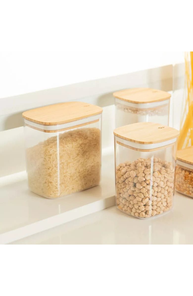 OU Clear Stackable Airtight Food Storage Container with Wood Lid, Alternate, color,