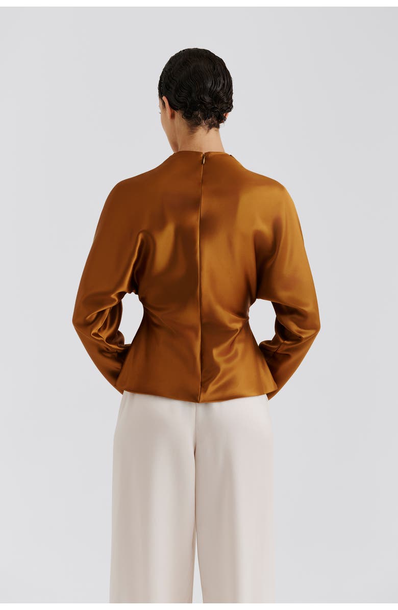 Malina Zora Barrel Sleeve Satin Blouse, Alternate, color, Amber