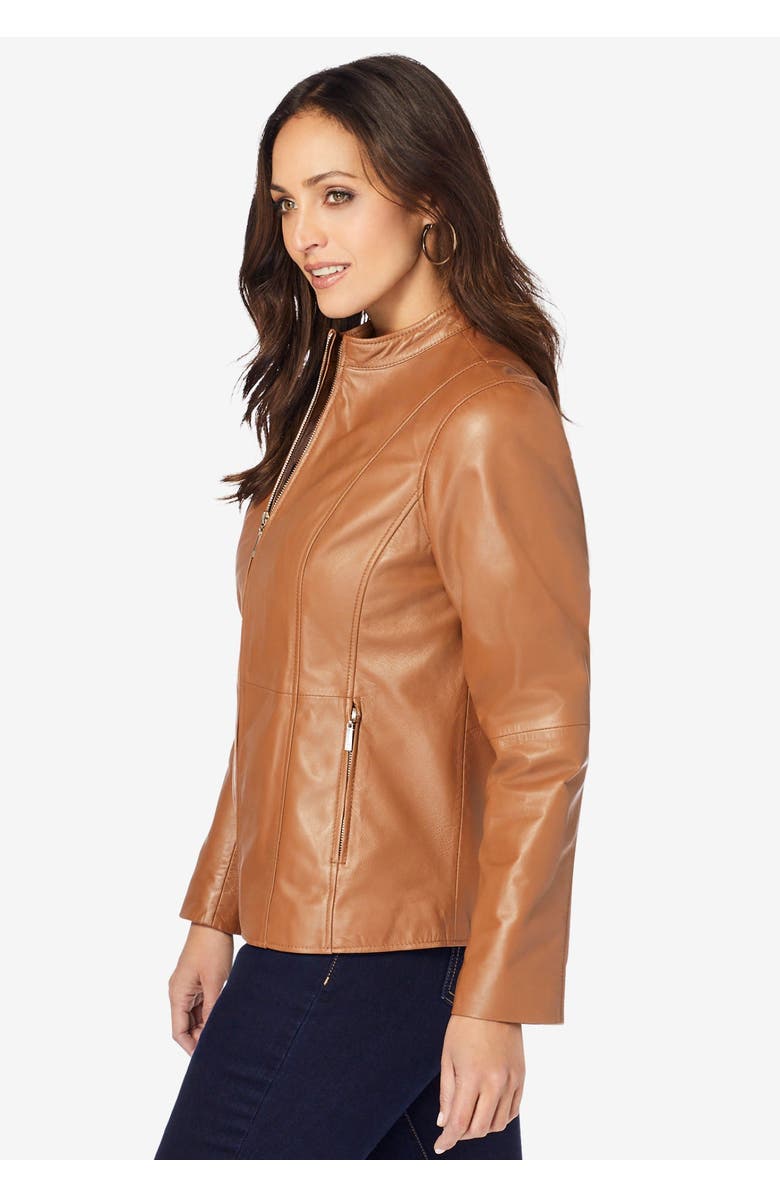 Jessica London Zip Front Leather Jacket, Alternate, color, Black