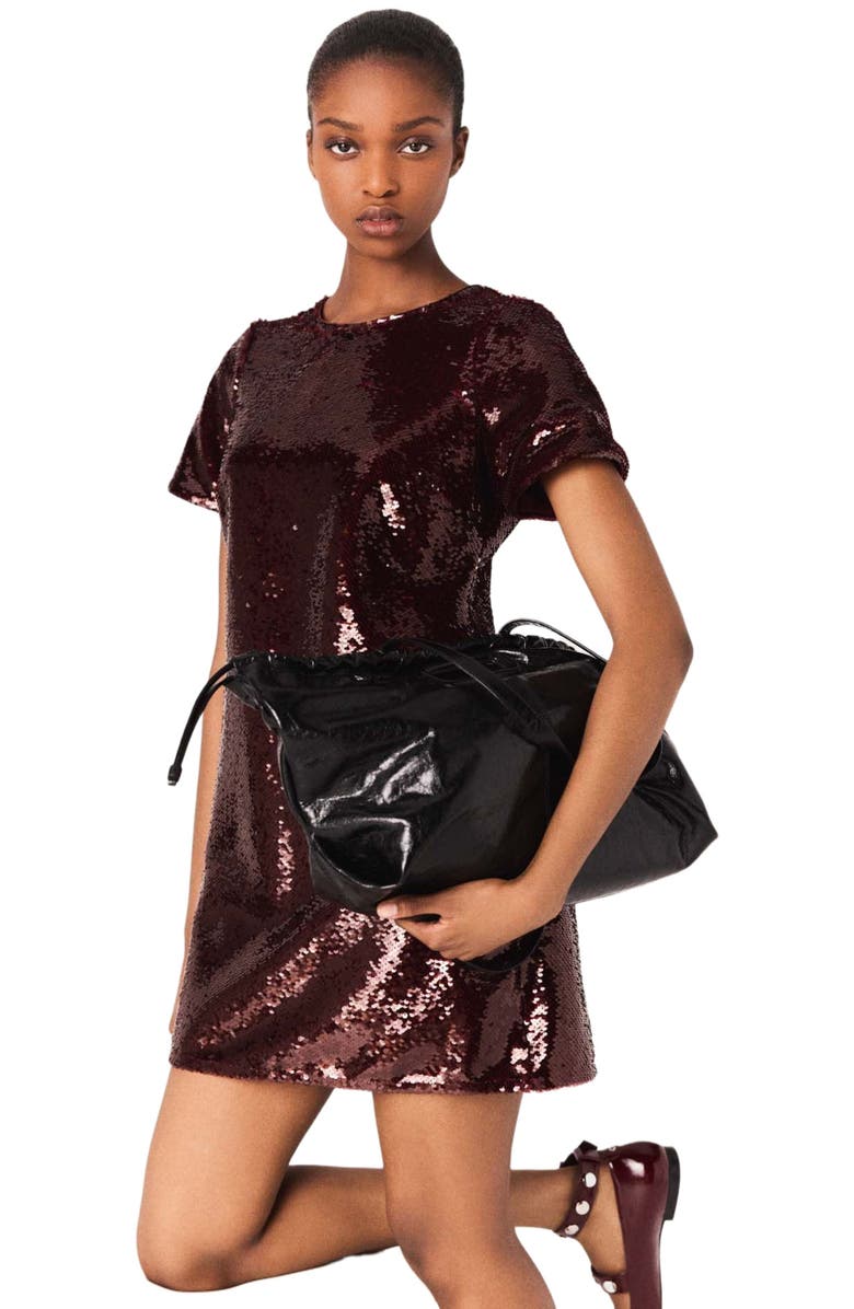maje Sequin-embroidered mini dress, Alternate, color, Burgundy