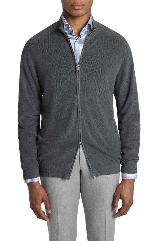 Jack Victor Murray Organic Cotton & Silk Zip Cardigan In Gray