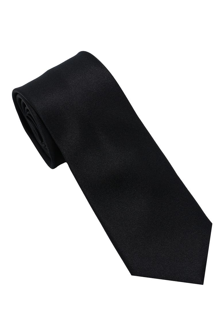 Solid Satin Tie, Main, color, BLACK