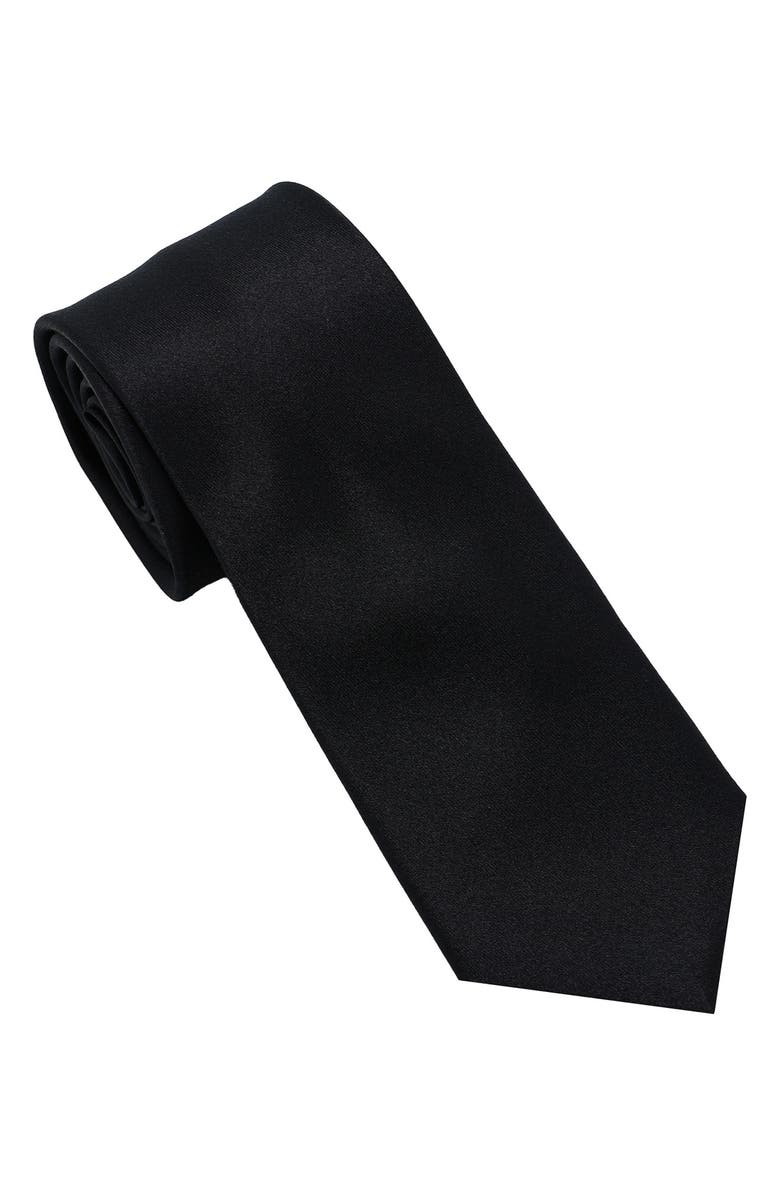 DKNY Solid Satin Tie, Main, color, Black