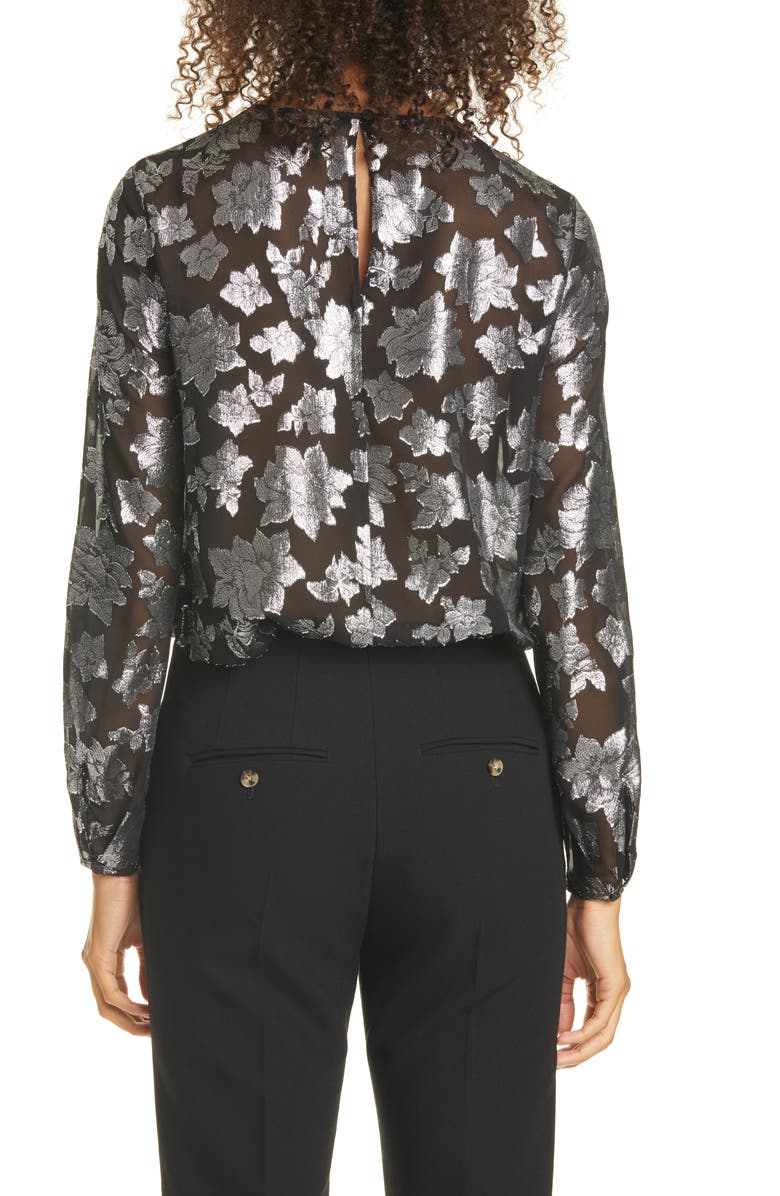 Club Monaco Metallic Pattern Silk Blend Blouse, Alternate, color, 