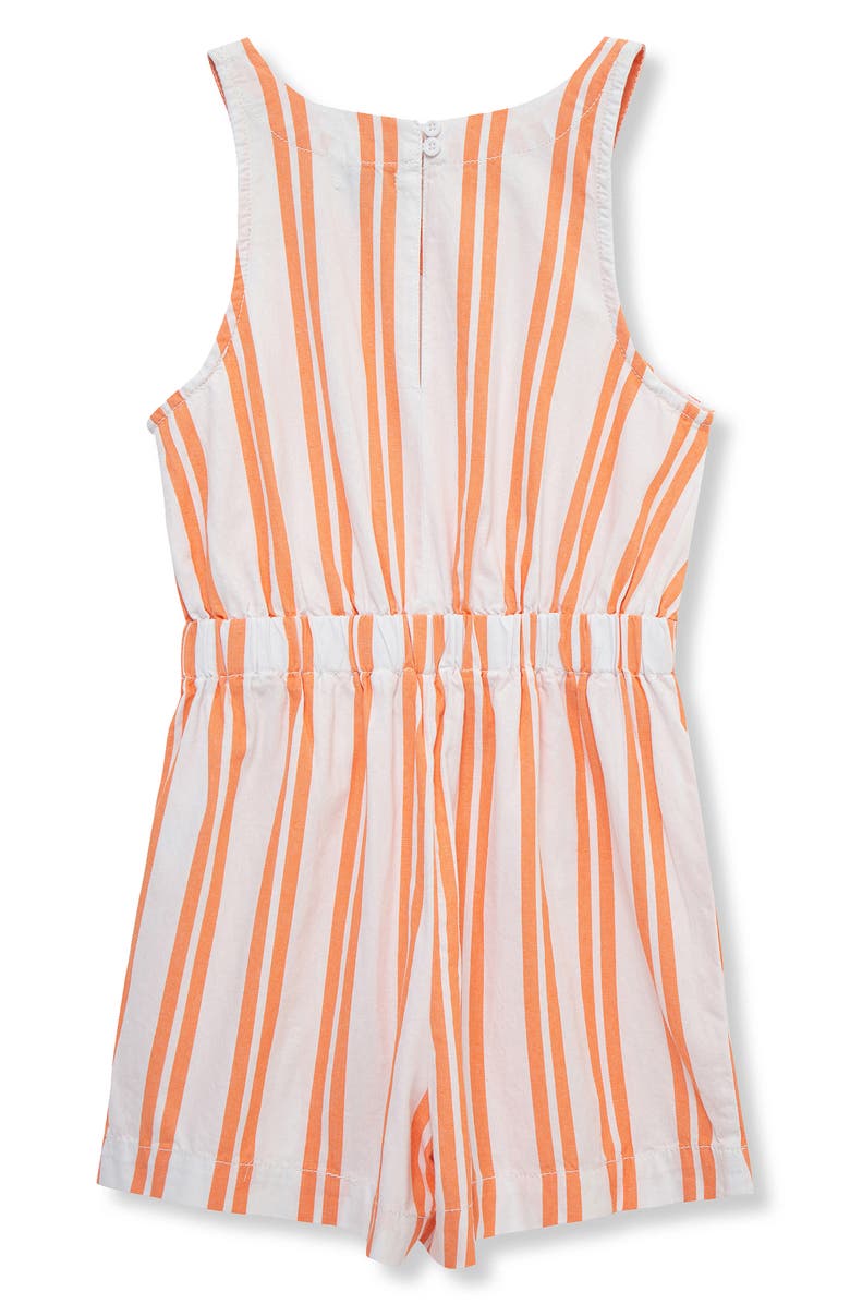 Habitual Kids Kids' Stripe Cotton Faux Wrap Romper, Alternate, color, Orange Multi