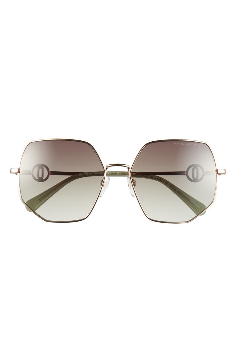 Marc Jacobs 59mm Gradient Geometric Sunglasses, Main, color, Gold Green