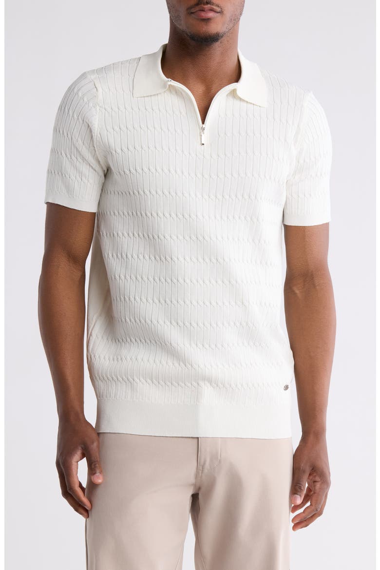 Textured Sweater Knit Zip Polo, Main, color, CREAM