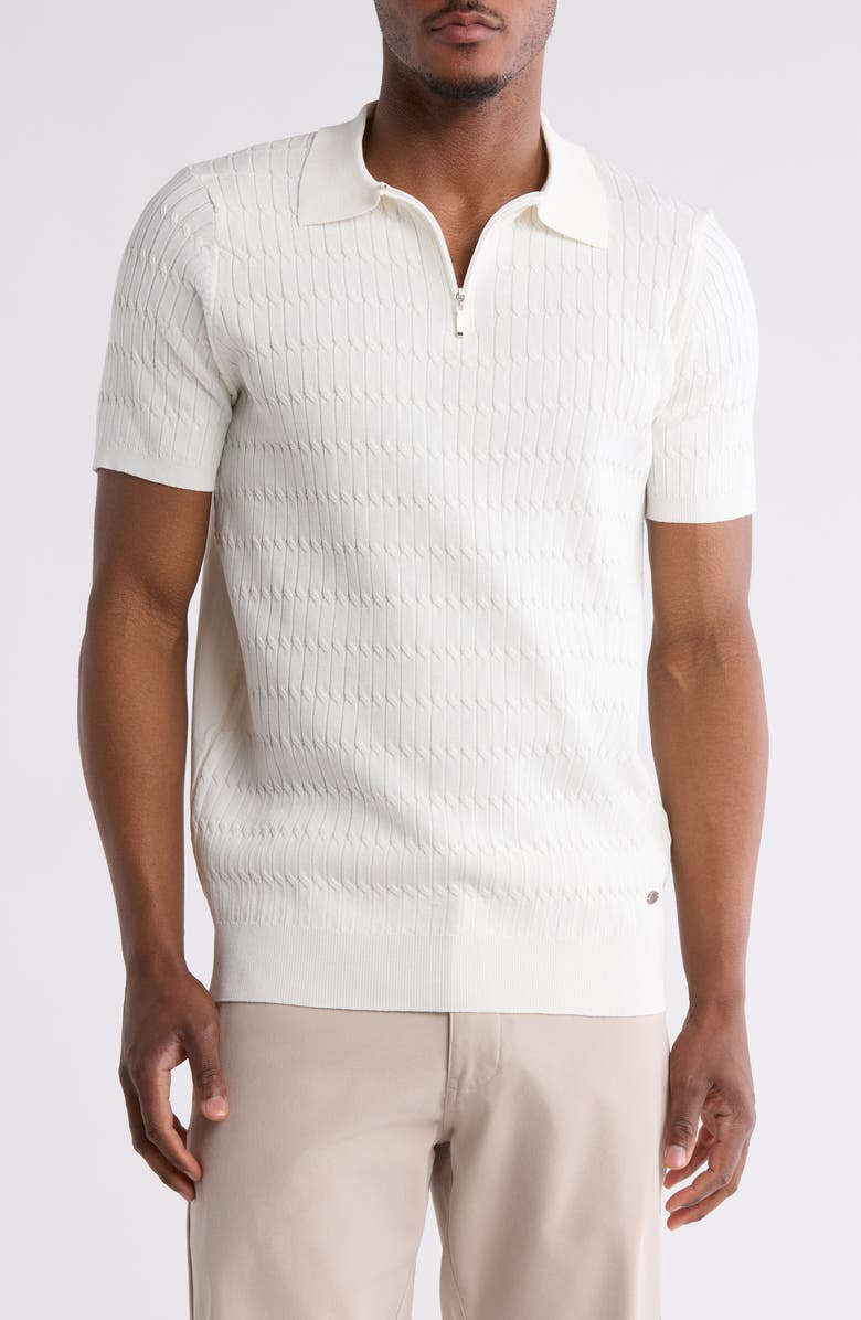 T.R. PREMIUM Textured Sweater Knit Zip Polo, Main, color, Cream