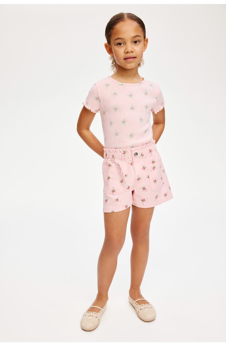 H&M Twill Paper Bag Shorts, Main, color, Light Pink/Floral