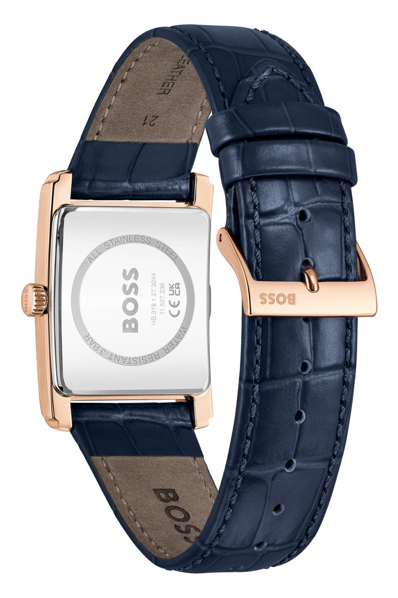 Principle Dress Leather Strap Watch, 28mm x 39mm, Alternate, color, BLUE