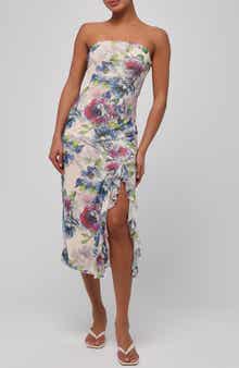 Lulus Aria Ruffle Strapless Midi Dress