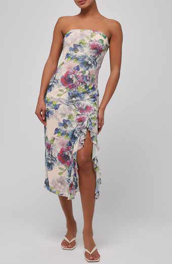Lulus Aria Ruffle Strapless Midi Dress
