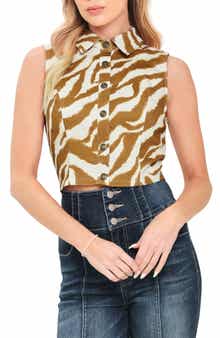 Zebra Stripe Sleeveless Twill Crop Top