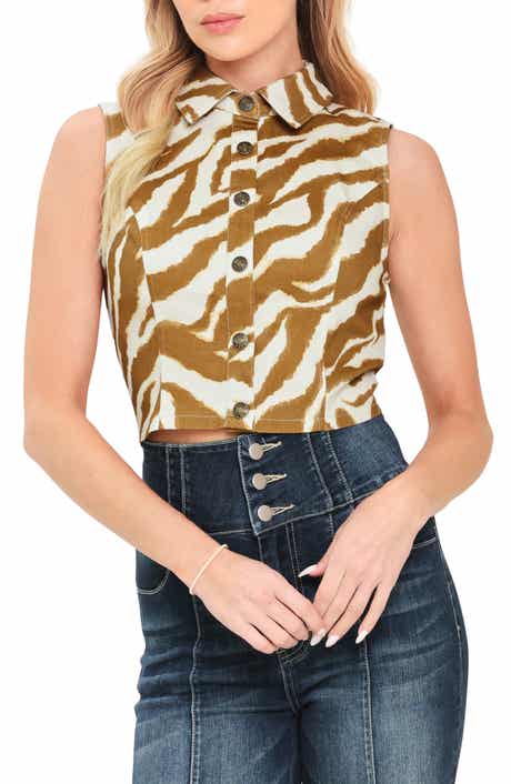 Zebra Stripe Sleeveless Twill Crop Top