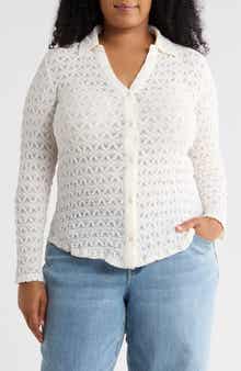 Pucker Up Dreamgirl Semisheer Cotton Blend Lace Button-Up Shirt