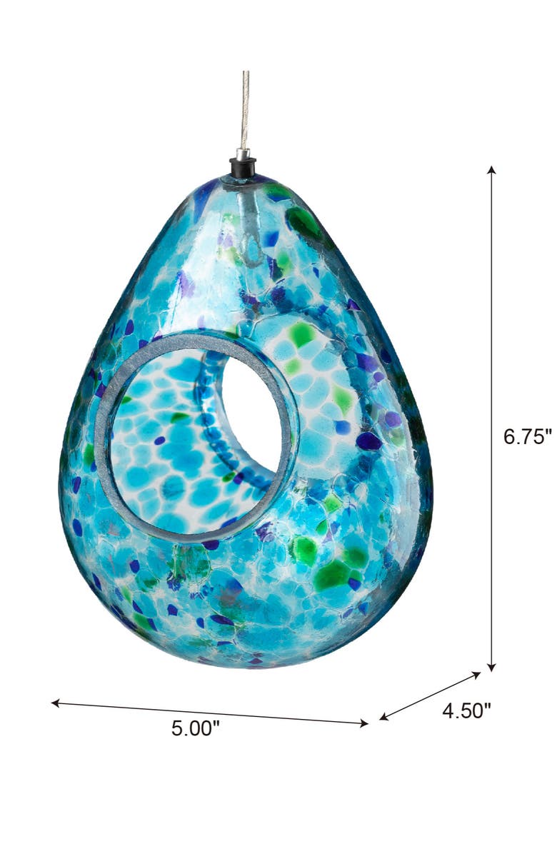 Glitzhome 6.75"H Glass Water Drop Hanging Multi Dots Birdfeeder, Alternate, color, Blue